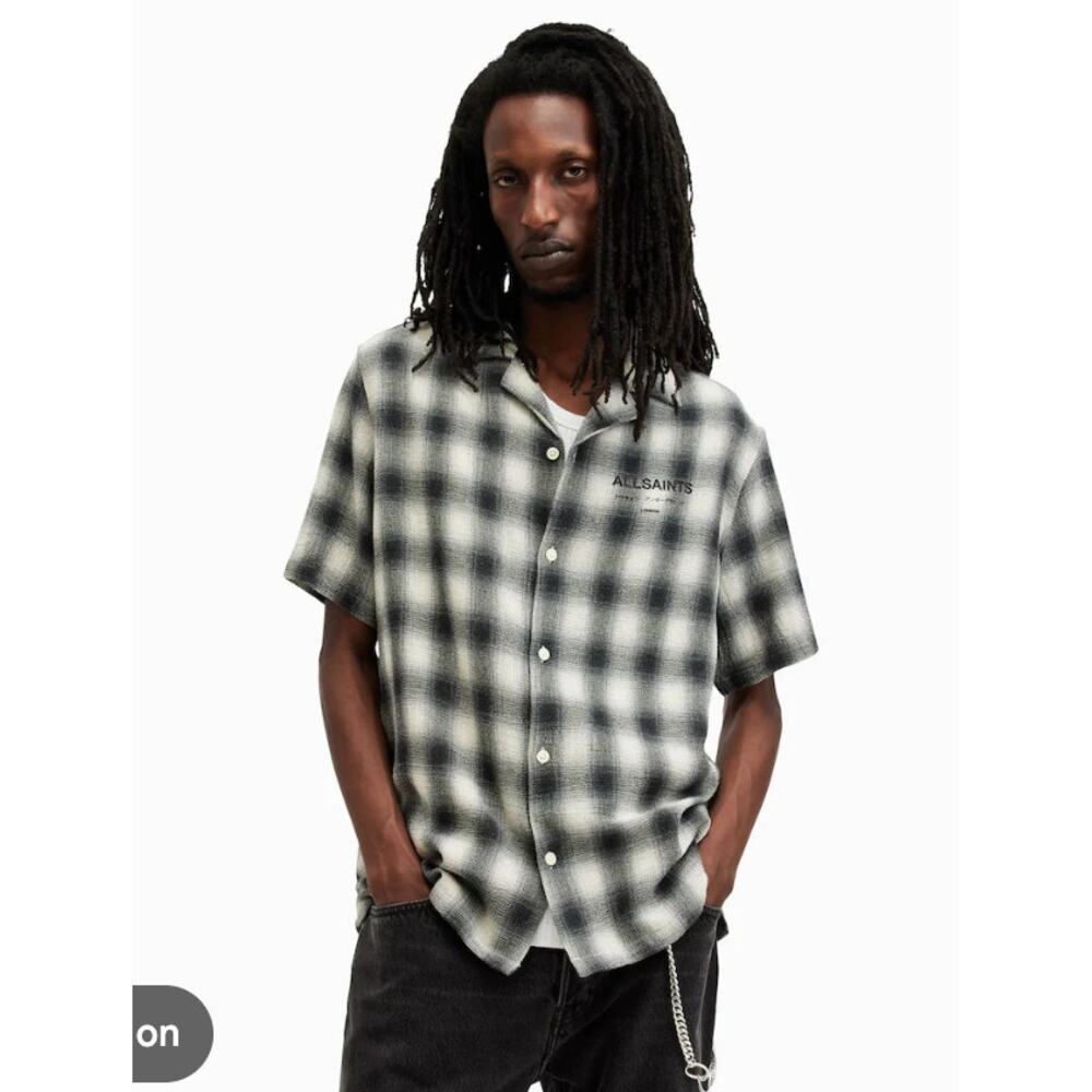 Allsaints Underground Checkered Shortsleeve Button Up Shirt Mens XXL M163SB